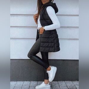 Black Quilted Hooded Vest
